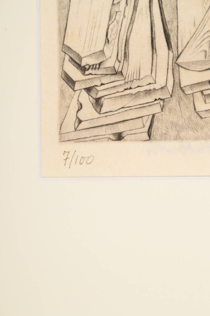 Detail b: Karl Hubbuch, 1891-1979, Radierung, Sicher wird er ihn finden, Signaturstempel, num. 7/100, rückseitig Nachlaßstempel, 1924, Platte ca. 24x27 cm, ...