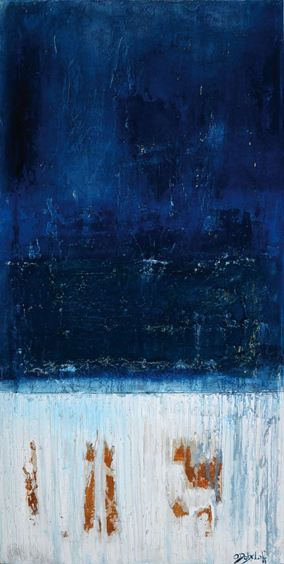Oliver Dobslaff, geb. 1966, In blue, Mischtechnik/Lwd, sign., ca. 50x100 cm
