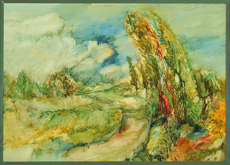 Klaus Straubinger, geb. 1939 Willingen, seit 1970 ansässig in Bremen, hier: Landschaft bei Sturm, Gouache auf Papier, rechts unten monogrammiert, ...