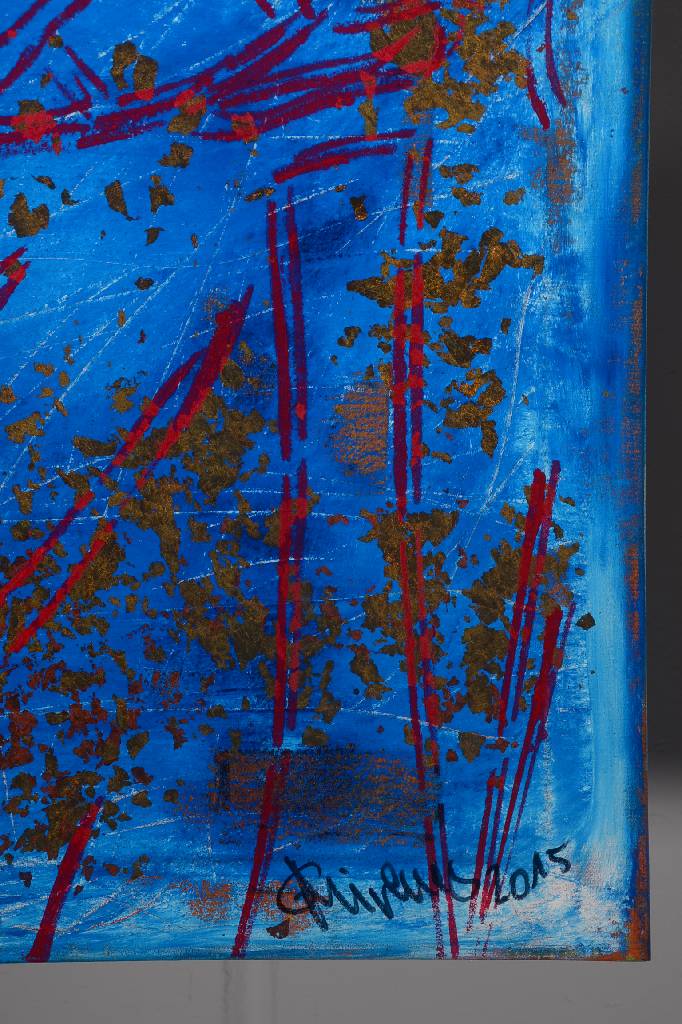 Detail a: George Mirenes, geb. 1956 Paris, Begegnung, Acryl und Öl auf Lwd, mit Blattgold gehöht, signiert, ca. 120x100cm