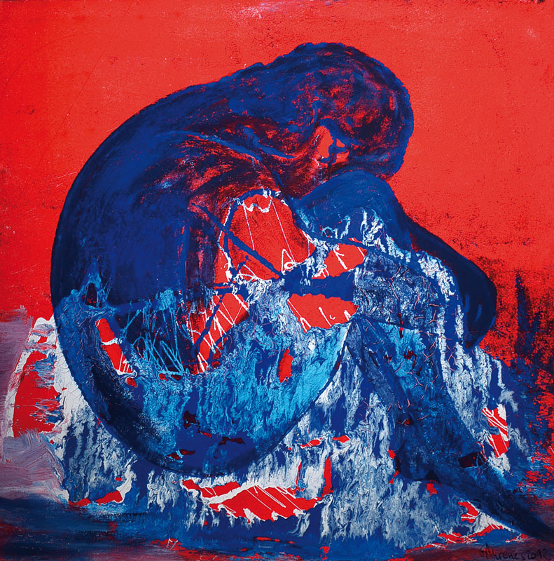 George Mirenes, geb. 1956 Paris, Le penseur, Öl und Acryl auf Lwd, signiert, ca. 100x100cm