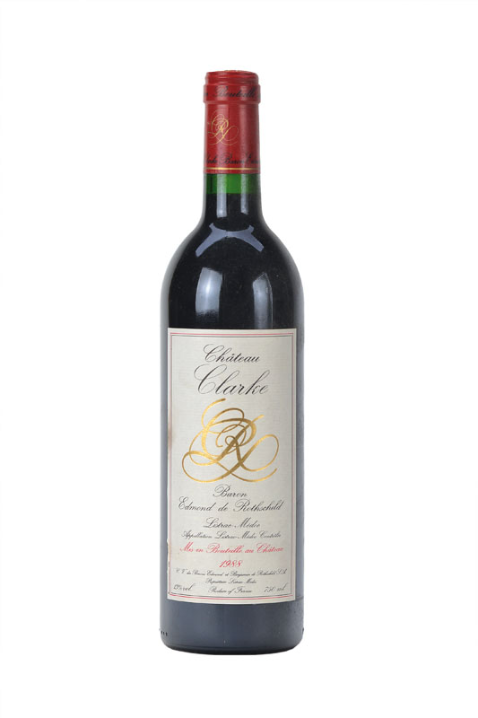 8 Flaschen 1988 Chateau Clarke, Baron Edmond de Rothschild, Listrac-Medoc, je top shoulder, je ca. 75 cl, unverkostet, in Originalholzkiste (ohne ...