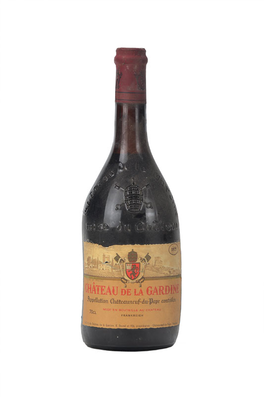 20 Flaschen Chateau de La Gardine, Appellation Chateauneuf-du-Pape, Jahrgänge: 4x1975, 3x1977, 4x1979, 2x1981, 3x1987, 3x1990, 1x1991, je ca. 70 cl, ...