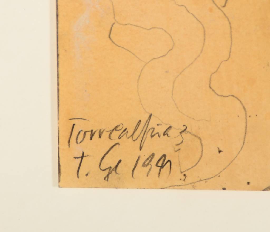 Detail a: Thomas Lange, geb. 1957, Torrealfino 3, Mischtechnik auf Papier, links oben collagiert, betitelt, monogr. und datiert 1991, ca. 29.5x42cm, unter ...