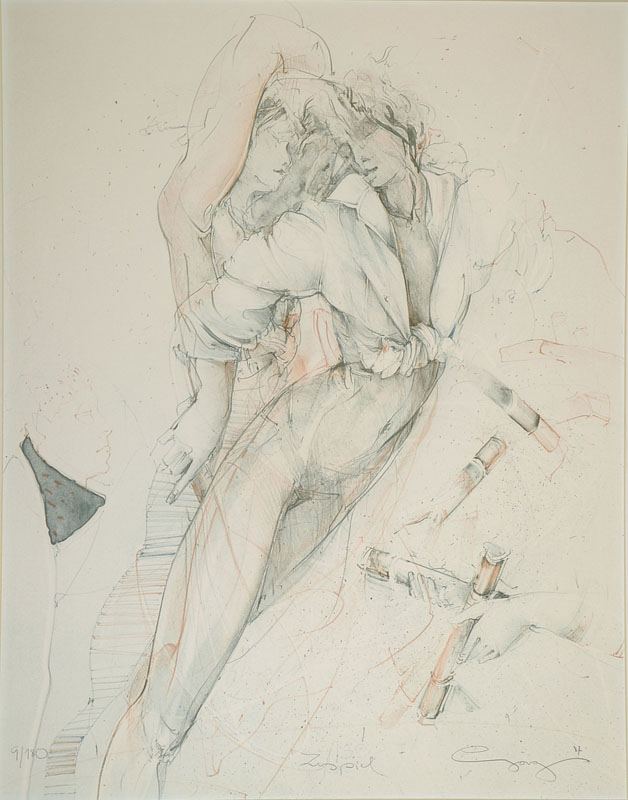 Jürgen Görg, geb. 1951 Dernbach, 2 Farblithographien, beide handsign., Zug um Zug, num. 299/333, ca. 62x48cm, Zuspiel, num. 9/180, ca. 66x51cm, ...