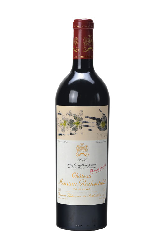 1 Flasche 2005 Chateau Mouton Rothschild, Pauillac, Künstleretikett: Giuseppe Penone, ca. 75 cl, high fill, 96 Parker Punkte, sehr selten im ...