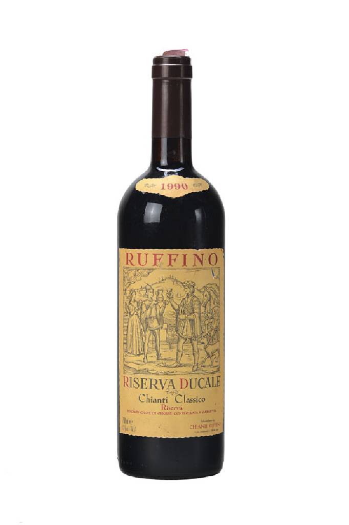 5 Flaschen Chianti Classico, 1 x 1990, Ruffino, Rieserva Ducale, top shoulder, 1 x 1967, Villa Antinori, upper mid shoulder, 1 x 1977, Melini, ...