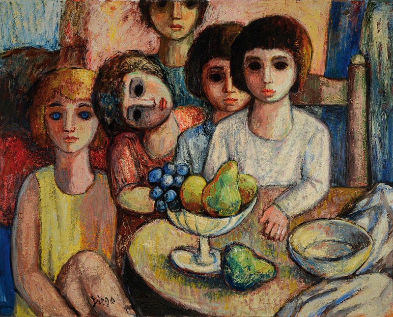 Antonio Diego Voci, 1920-1985, Bambini con frutta, Öl/Lwd, sign., rückseitig sign., betitelt u. dat. 1974, ca. 80x100cm, Rahmen