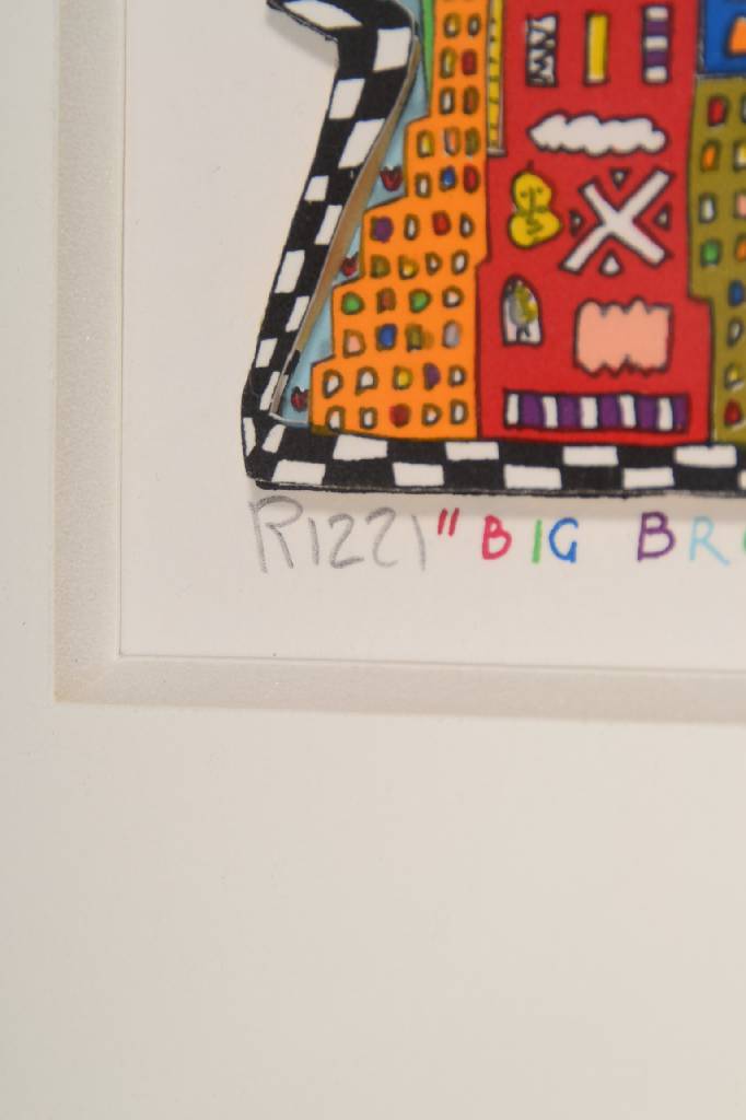 Detail b: James Rizzi, 1950-2011, Big Brother, 3D- Lithographie, sign. und num. 334/350, dat. 89, ca. 14x10 cm, PP, unter Glas gerahmt