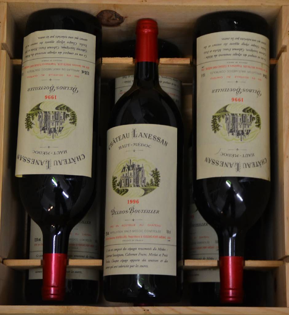 6 Magnumflaschen 1996 Chateau Lanessan, Haut-Medoc, into neck, je ca. 150 cl, unverkostet, in Originalholzkiste, sehr seltenim Angebot, 88 Parker ...