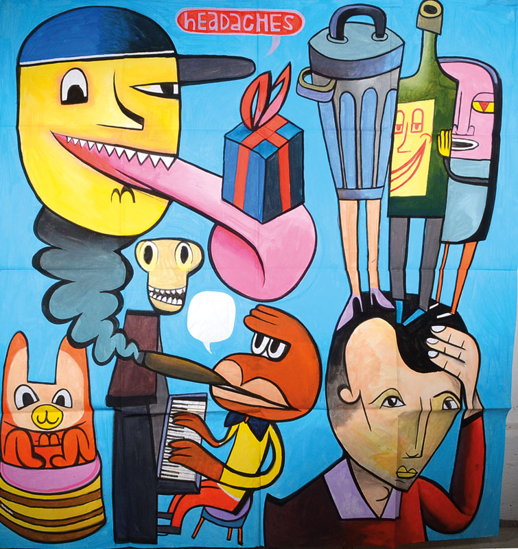Jim Avignon, geb. 1966, Mischtechnik/Papier, Headaches, unsigniert, Blattgr. ca. 150x150 cm