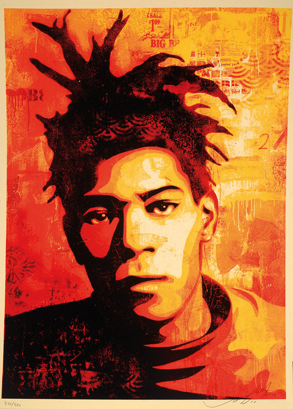 Shepard Fairey, geb. 1970, bedeutender amerikanischer Street-Art-Künstler, hier: Basqiat, Siebdruck, signiert und nummeriert 346/450, datiert 10, ...