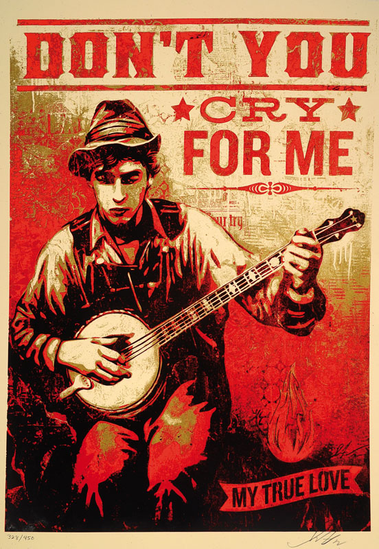 Shepard Fairey, geb. 1970, Don´t you cry for me, Farbserigraphie, handsigniert und nummeriert 328/450, Blattgr. ca. 61x45,5 cm