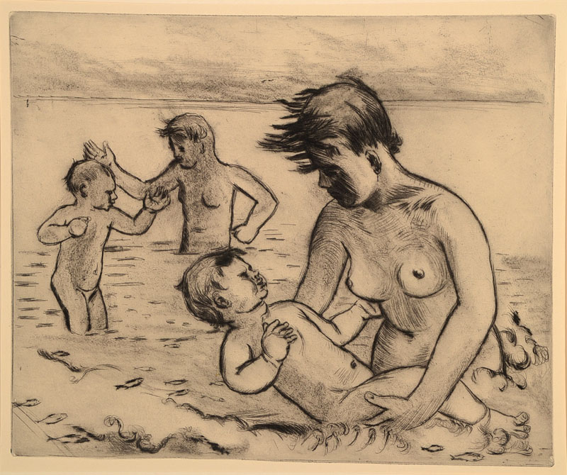 Hermann Max Pechstein, 1881-1955, das kalte Bad, Radierung, Platte ca. 24,5x29 cm, PP, Gesamt ca. 44,5x55 cm