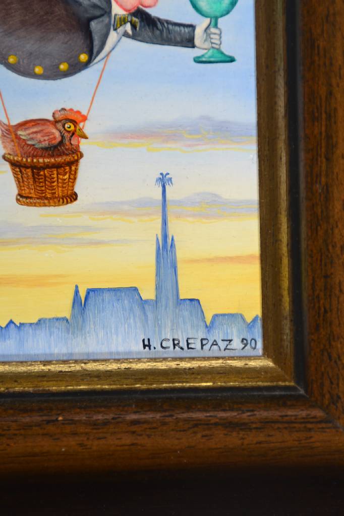 Detail a: Hans Crepaz, 1938 Hall in Tirol, Studium in Wien, ansässig in Wien, hier: Der Genießer, Öl/Malplatte, signiert und datiert 90, rückseitig ...