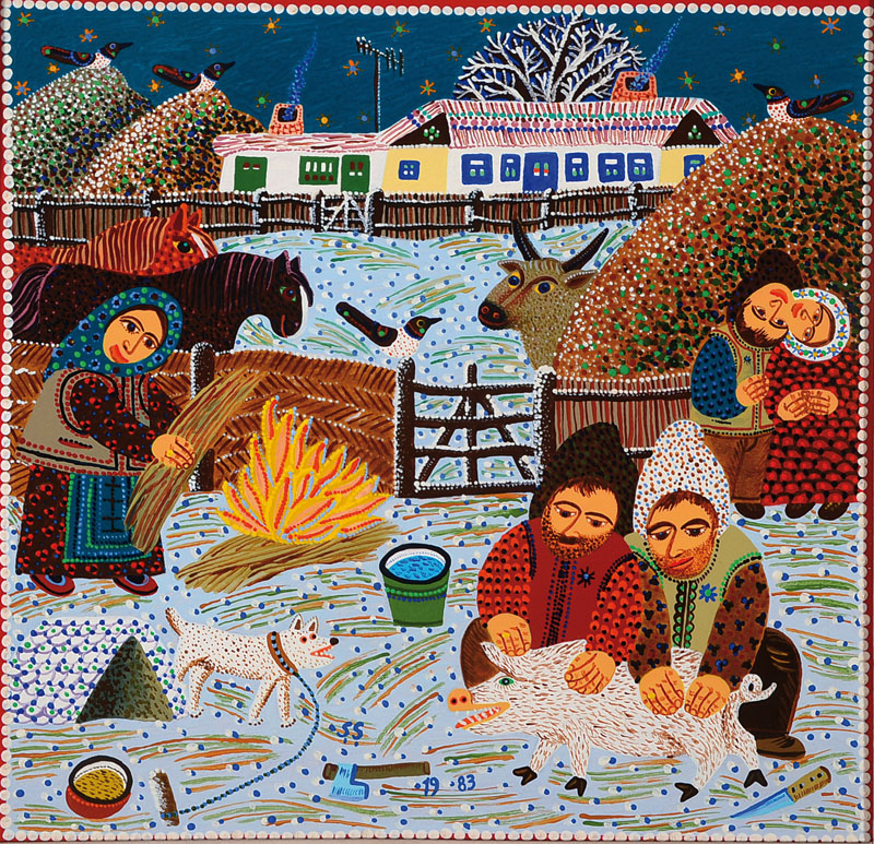Stefan Stirbu, geb. 1939, "Amintire din Copilaria Mea", Öl/Holz, monogrammiert und datiert 1983, verso bez. 1983 - Tucea, ca. 25x25 cm, ...