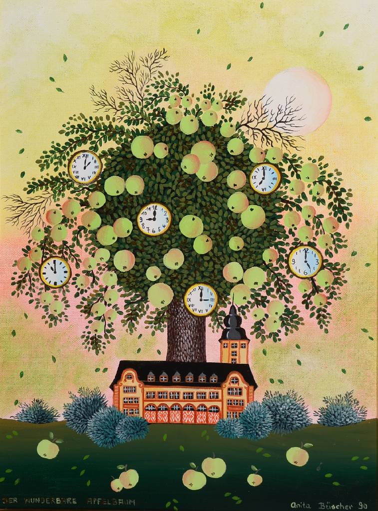 Detail c: Anita Büscher, geb. 1940, Konvolut aus zwei Gemälden, "Der wunderbare Apfelbaum", Öl/Lwd, rechts unten signiert und datiert 90, ...