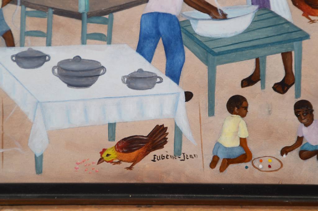 Detail c: Eugen Jean, geb. 1950, Konvolut aus zwei Gemälden, Schulfest, Öl/Malplatte, links unten signiert, ca. 60x77 cm, Rahmen, Dorfgemeinschaft, ...
