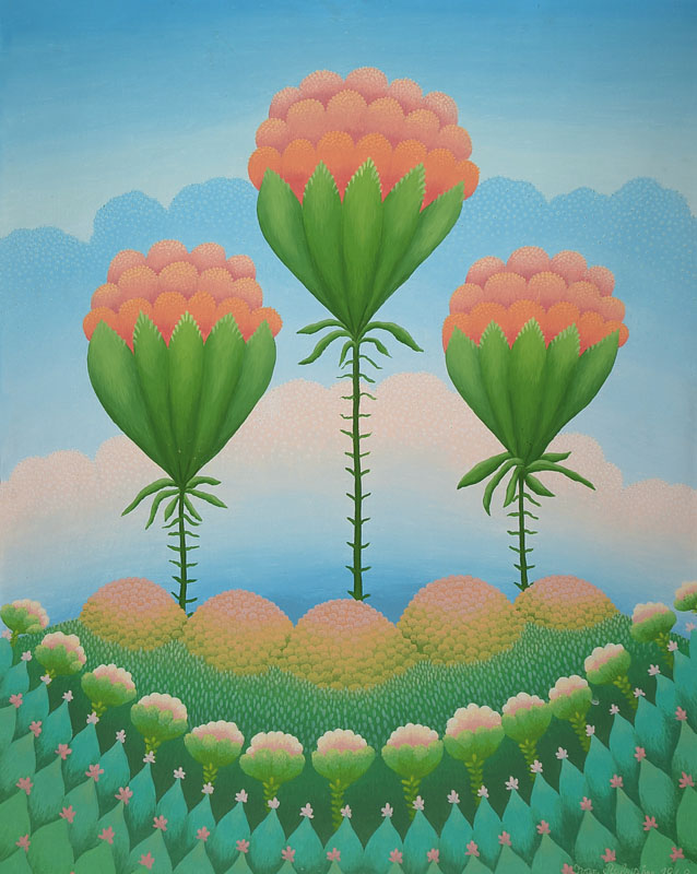Ivan Rabuzin, 1919 bis 2008, Blumenlandschaft in den Wolken, sign. und dat. 1968, verso bez. Tri Cvijeta 1968, 81x65 cm, Rahmen