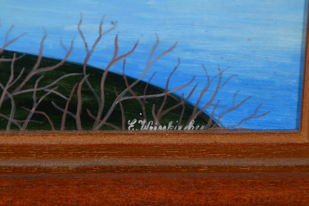 Detail c: J.P. Lagarde, naive/r Künstler/in, Wasserschloß mit Boot, Öl/Lwd, rechts unten signiert, rückseitig signiert und datiert 11_1985, betitelt: ...