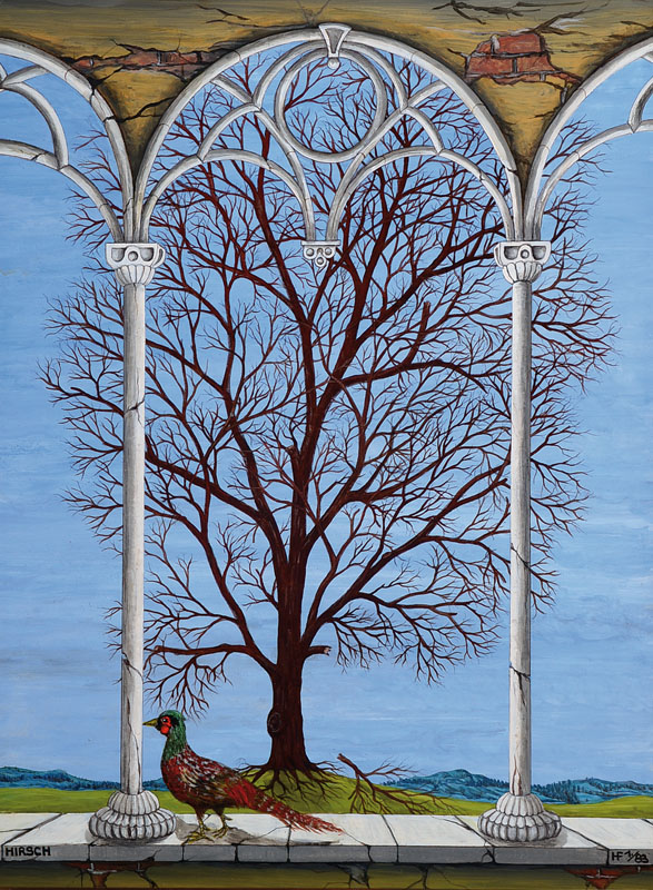 Hirsch, naive/r Künstler/in, Ausschau nach dem Frühling, Öl/Malplatte, signiert und datiert 83, rückseitig betitelt und signiert, ca. 40,5x30,5 ...