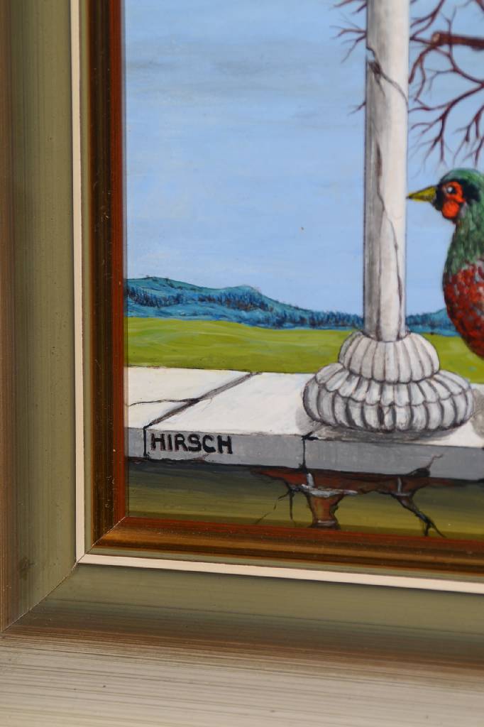 Detail a: Hirsch, naive/r Künstler/in, Ausschau nach dem Frühling, Öl/Malplatte, signiert und datiert 83, rückseitig betitelt und signiert, ca. 40,5x30,5 ...