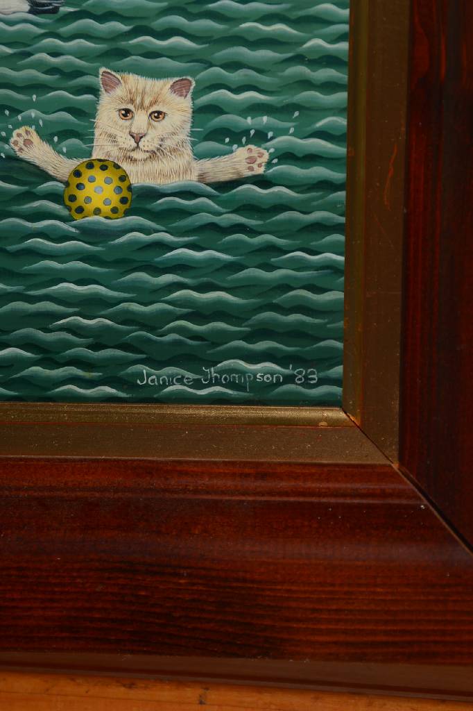 Detail a: Janice Thompson, naive Künstlerin, Bathing Machine, Öl/Holz, rechts unten signiert und datiert 83, ca. 31x25 cm, Rahmen