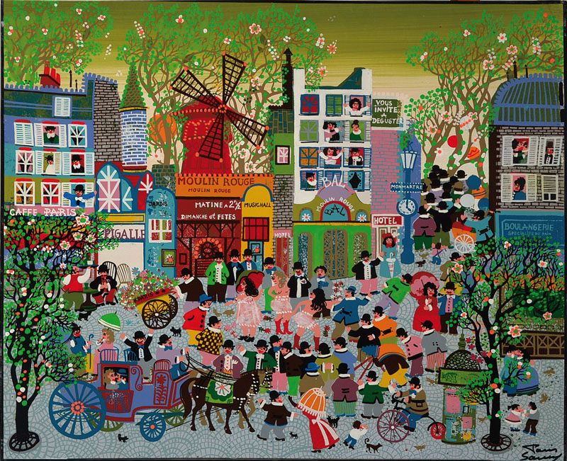 Unbekannter naiver Künstler, Montmartre Paris, Öl/Lwd, rechts unten signiert Samy, rückseitig betitelt, datiert 1979, ca. 54x65 cm, Druckstelle ...