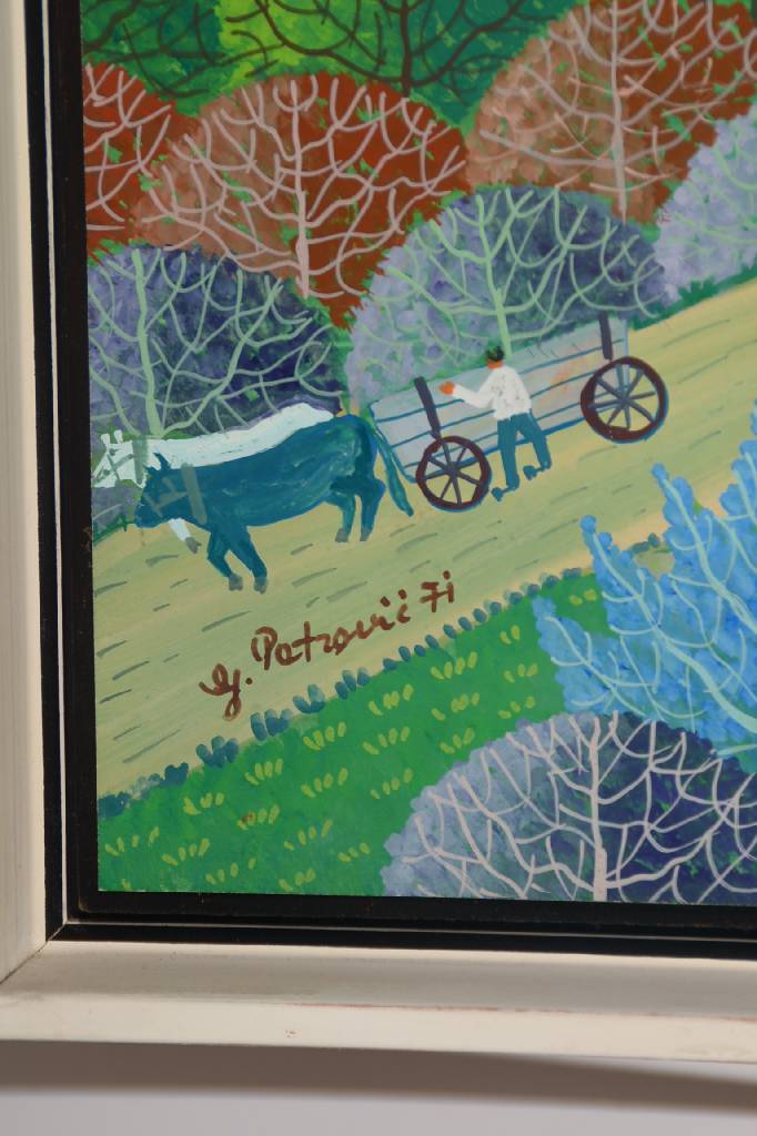 Detail a: Neil Davenport und Ljuba Petrovic, Konvolut aus zwei Gemälden, Feldarbeit, Öl/Papier, auf Holz befestigt, links unten signiert und datiert 71, ca. ...