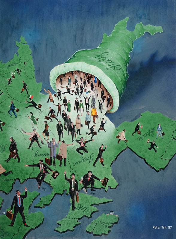 Peter Tait, zeitgenössischer Künstler, Gouache/Papier, rechts unten signiert und datiert 87, Blattgr. ca. 54,5x40 cm, unter Glas gerahmt