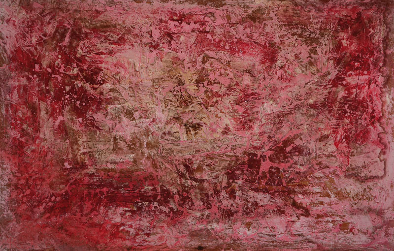 P. Racle, französischer Maler, Abstrakte Komposition in Rot, Gouache und Mischtechnik auf Holzplatte, links unten signiert, ca. 80x124 cm, Rahmen