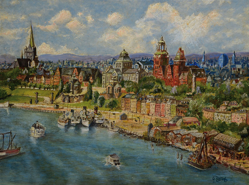 G. Zerwas o.ä., zeitgenössischer Künstler, Stadtansicht am Fluß, Öl/Lwd, rechts unten signiert, ca. 60x80 cm, Rahmen
