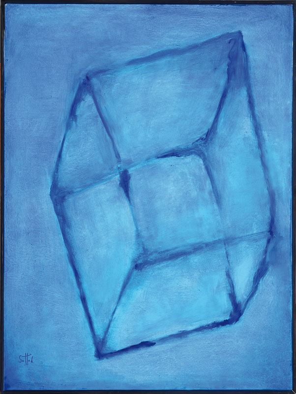 Lucien Sotto, zeitgen. Künstler, Abstrakte Komposition in Blautönen, Öl/Lwd, li. u. sign., ca. 72x54 cm, Leisten