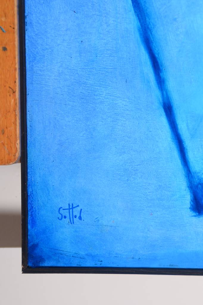 Detail a: Lucien Sotto, zeitgen. Künstler, Abstrakte Komposition in Blautönen, Öl/Lwd, li. u. sign., ca. 72x54 cm, Leisten