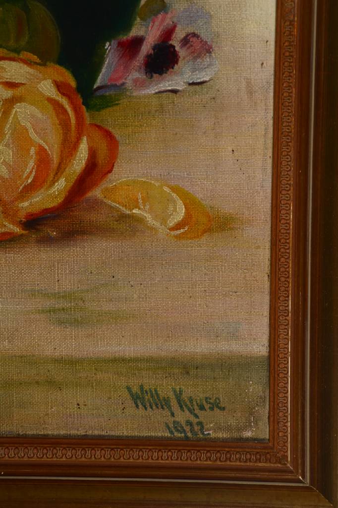 Detail a: Willy Kruse, 1910-1942, Münchener Maler, Blumenstillleben mit Orangen, rechts unten signiert, datiert 1922, ca. 59x31 cm, Rahmen