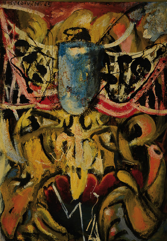 R. Prilovitor, zeitgenössischer Künstler, Abstrakt-figurale Komposition, Acryl/Holzplatte, links oben signiert, ca. 90x64 cm, Rahmen