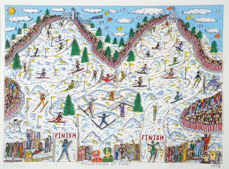 James Rizzi, 1950-2011, 3-D Konstruktion auf Bütten, Mountains of Fun, handsigniert u. nummeriert 159/350, WVZ: James Rizzi S. 288, mit ...