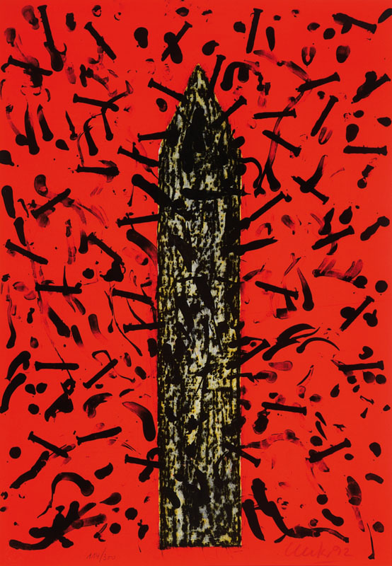 Günther Uecker, geb.1930, Lithografie auf Bütten, Kaktus, handsign. u. num. 114/300, dat. 92, ca. 85x72 cm, unter Glas gerahmt