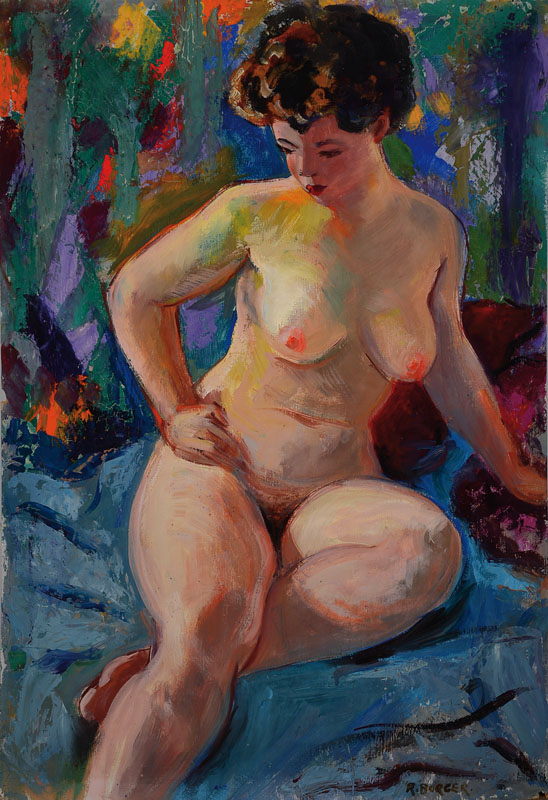 Rudolf Burger, 1903-1995, Sitzender Akt, Öl auf Karton, rechts unten signiert, ca. 69,5x50 cm, min. besch. am Rand des Kartons