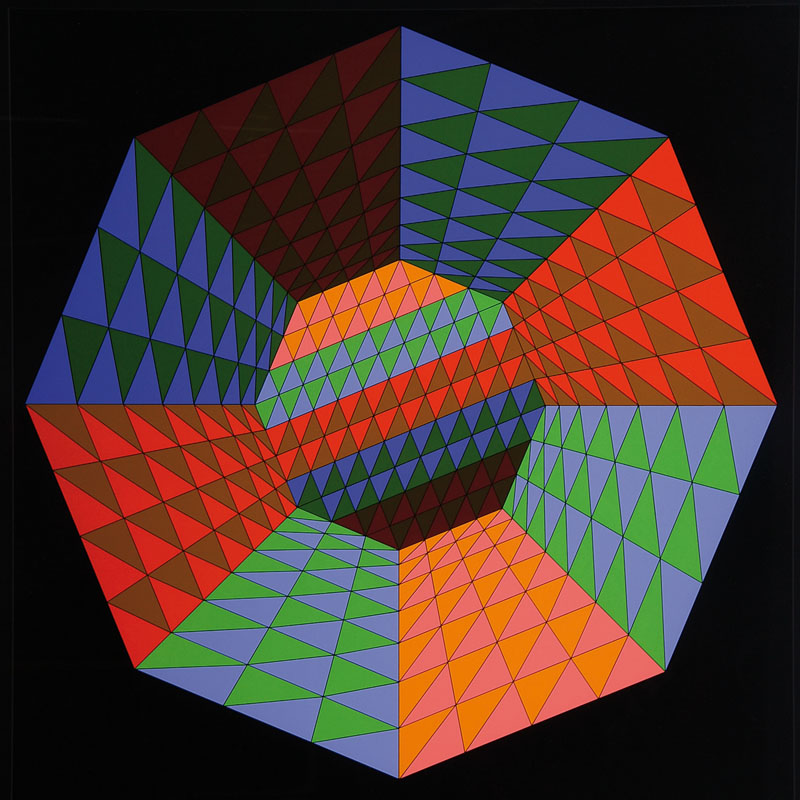 Victor Vasarely, 1906-1997, Heisenberg, Serigraphie in 18 Farben, 1979, handsigniert und nummeriert 101/125, Kat. Wiesloch 1986, S.136, Blattgr. ca. ...