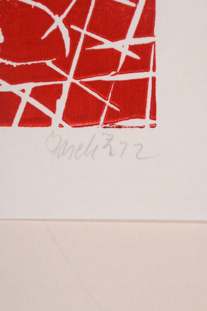 Detail a: Georg Baselitz, geb. 1938, Farbholzschnitt in Rot auf Velin, handsigniert u. nummeriert 12/30, aus dem Jahre 1992, auf Handpresse gedruckt, sehr ...