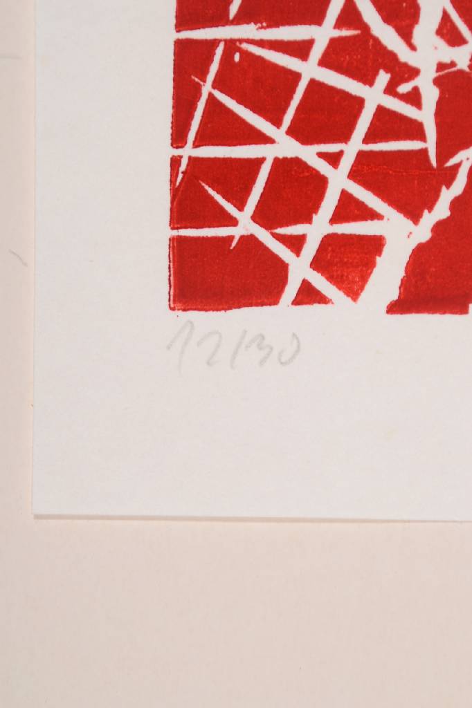 Detail b: Georg Baselitz, geb. 1938, Farbholzschnitt in Rot auf Velin, handsigniert u. nummeriert 12/30, aus dem Jahre 1992, auf Handpresse gedruckt, sehr ...
