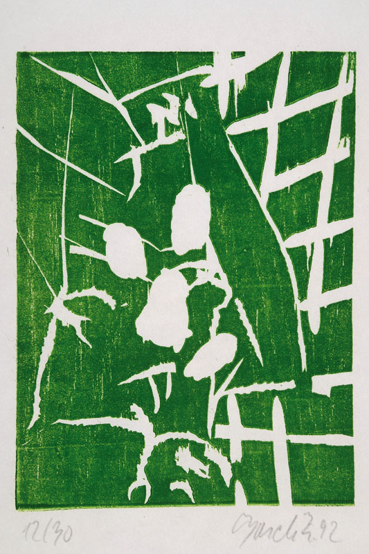 Georg Baselitz, geb. 1938, Farbholzschnitt in Grün auf Velin, handsigniert u. nummeriert 12/30, aus dem Jahre 1992, auf Handpresse gedruckt, sehr ...