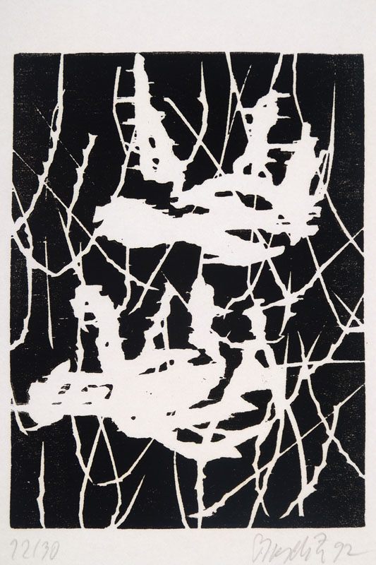 Georg Baselitz, geb. 1938, Farbholzschnitt in Schwarz auf Velin, handsigniert u. nummeriert 12/30, aus dem Jahre 1992, auf Handpresse gedruckt, sehr ...