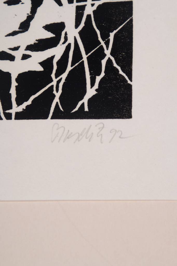 Detail a: Georg Baselitz, geb. 1938, Farbholzschnitt in Schwarz auf Velin, handsigniert u. nummeriert 12/30, aus dem Jahre 1992, auf Handpresse gedruckt, sehr ...