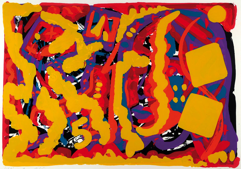 A.R. Penck, geb. 1939, Farbsiebdruck auf Papier, aus 1980, handsigniert und nummeriert 2/5, betitelt USA'-8-, datiert 80, Blattgr. ca. 66,5x90 ...