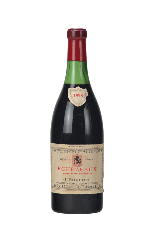 1 Flasche 1958 Echezeaux J. Faiveley, Cote D'Or, ca. 75 cl, Etikett l. besch., unverkostet, selten im Angebot