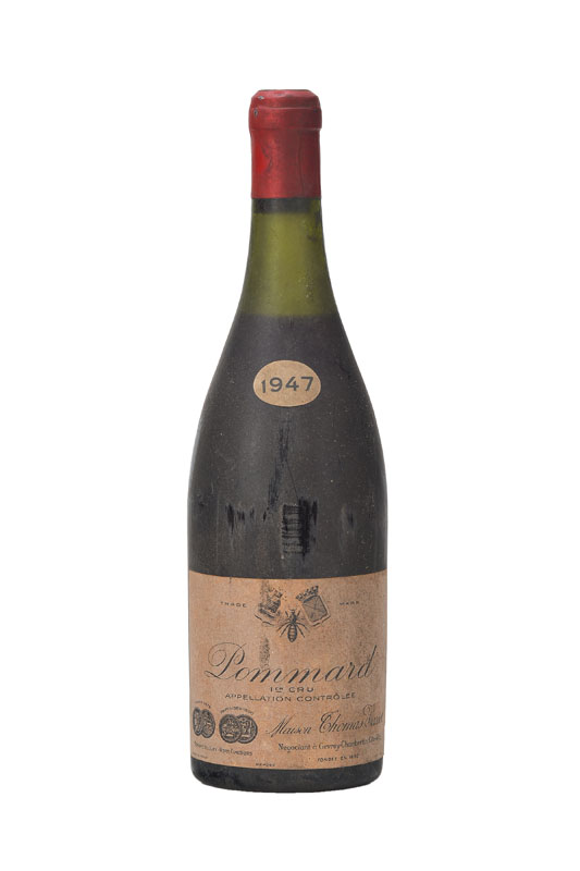 5 Flaschen 1947 Pommard, Maison Thomas Bassot, je ca. 73 cl, top shoulder, unverkostet, Kapseln teilw. besch.