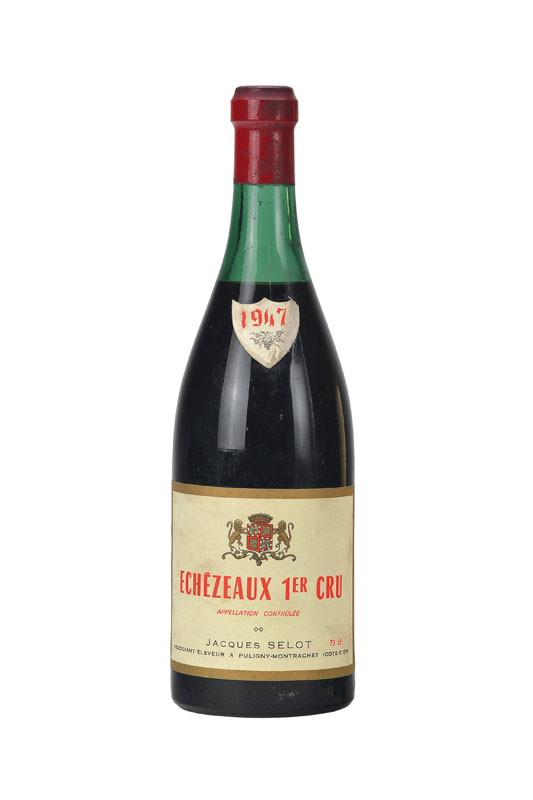 2 Flaschen 1947 Jacques Selot Echezeaux, Cote D'Or, Premier Cru, je ca. 73 cl, Abstand zwischen Kapseln und Wein: 3,5 - 4,5 cm, Etiketten teilw. ...