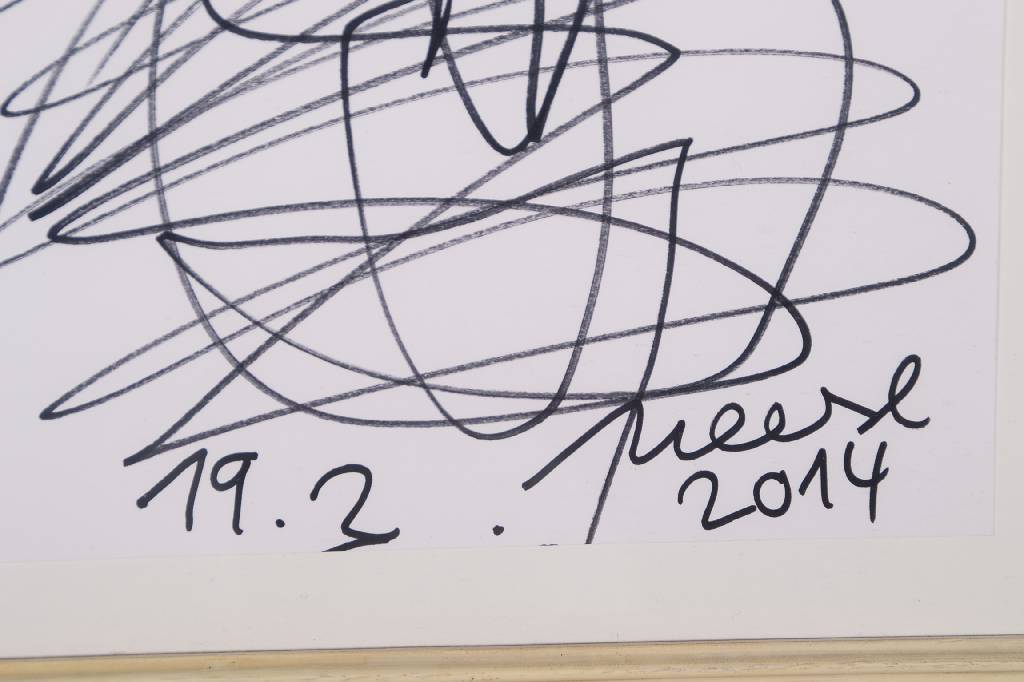 Detail a: Jonathan Meese, geb. 1971, Übermalte Fotokopie und Zeichnung, 1x sign. und dat. 2014, Blattgr. ca. 29,5x21 cm, unter Glas gerahmt